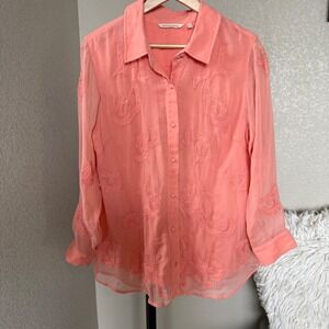 Soft Surroundings Savannah Embellished‎ Tunic Button Down Coral Women's M